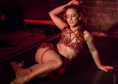 Burlesque Dancer Kelly Ann Doll live in the moment performing at Red Light Confidential